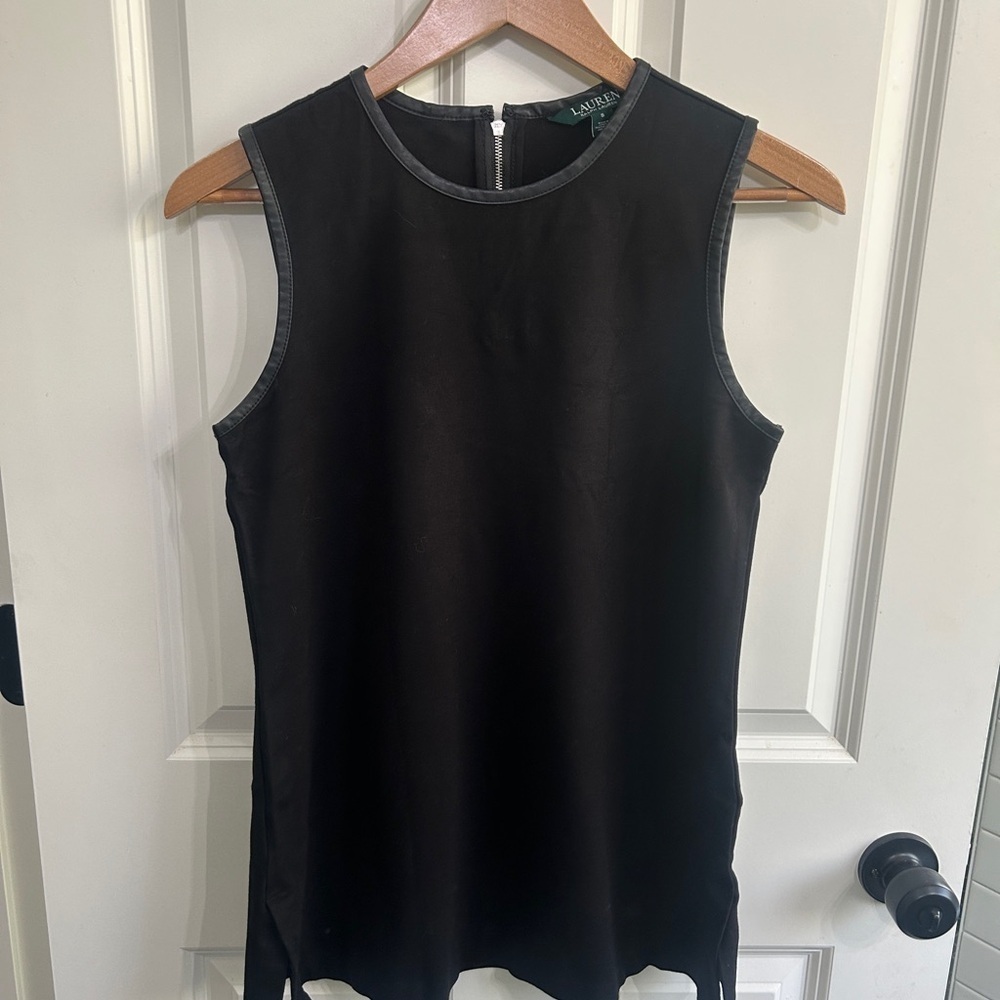 Like new Ralph Lauren Black Tank Top with Faux Leather trim. Size S.